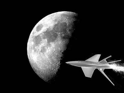 Spaceship approaching Moon